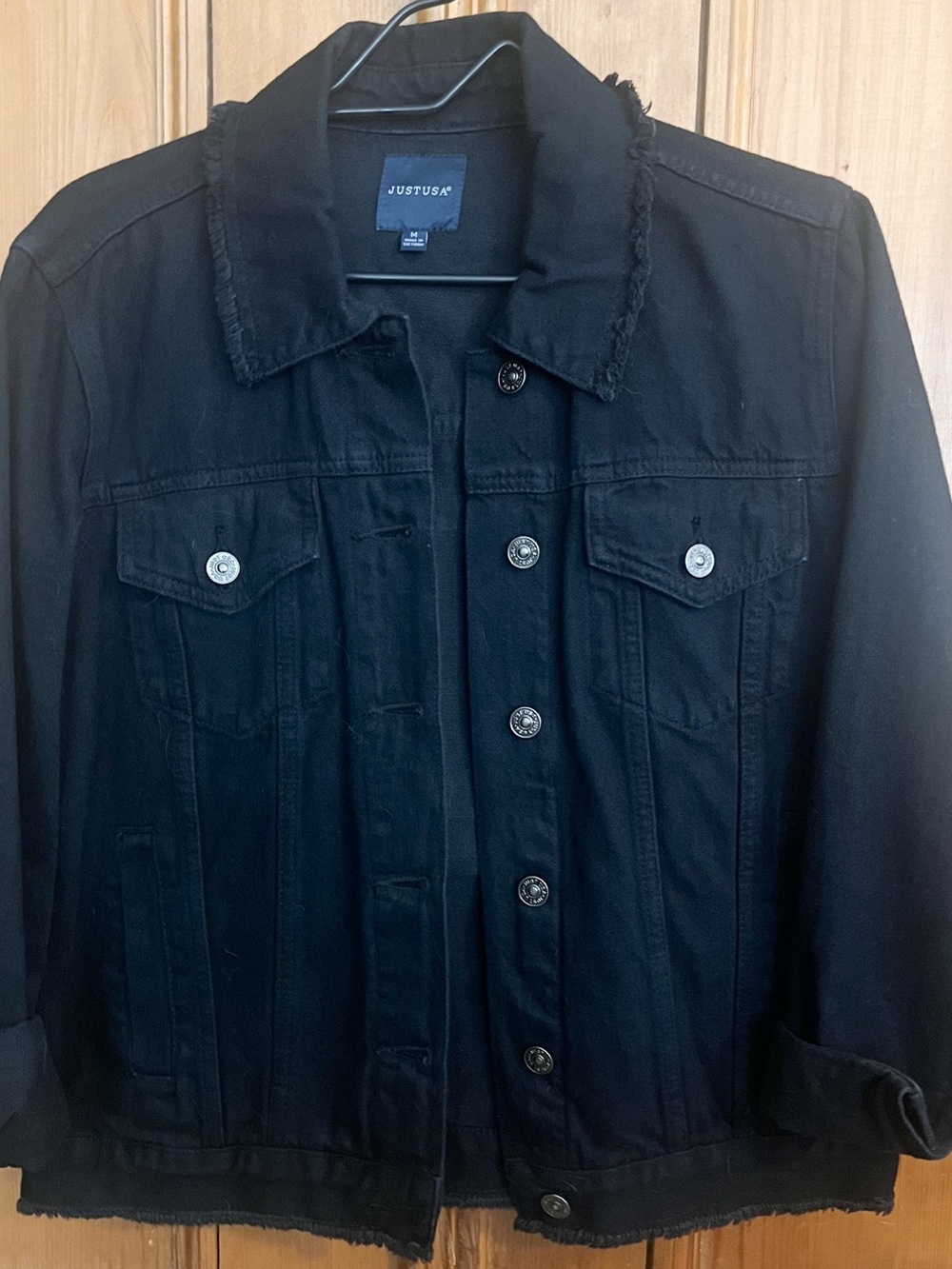 Just USA Black Frayed Collar Denim Jacket